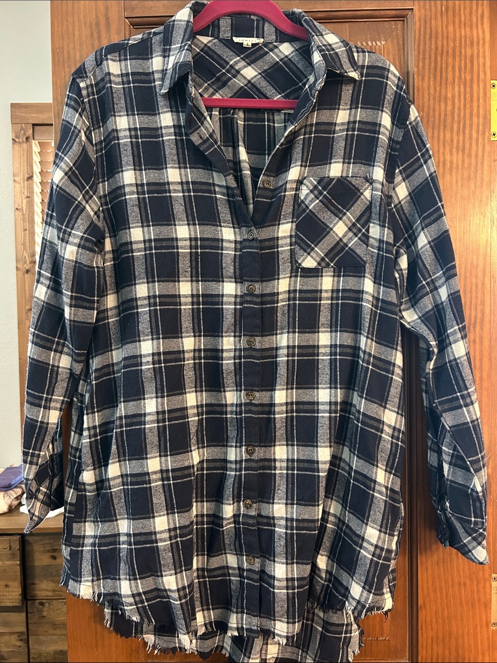 Jodifl Navy and Cream Plaid Button-Up Shirt/dress